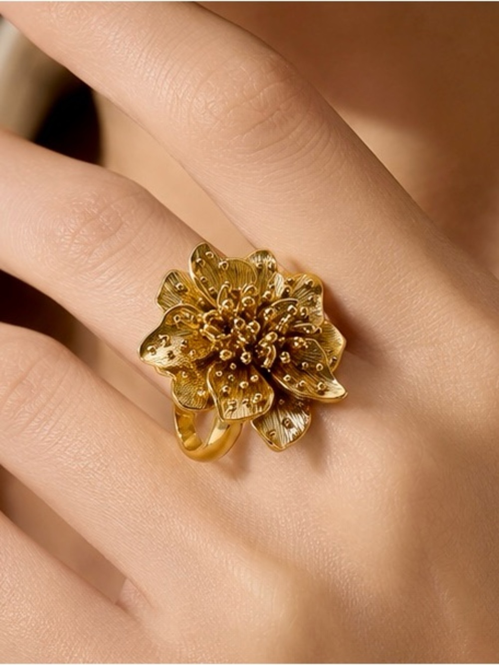 Kenneth Jay Lane Gold Floral Cocktail Ring